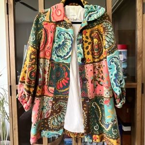 Elevenses Anthropologie Paisley Patchwork Coat Balloon Sleeve Multicolor.